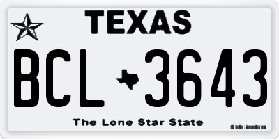 TX license plate BCL3643