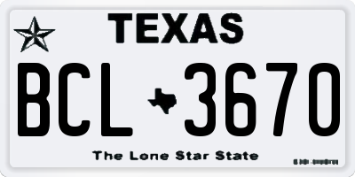 TX license plate BCL3670
