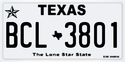 TX license plate BCL3801