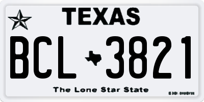 TX license plate BCL3821