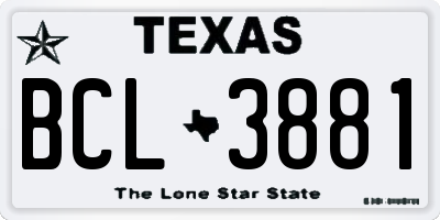 TX license plate BCL3881