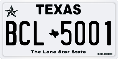 TX license plate BCL5001