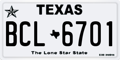 TX license plate BCL6701