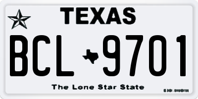 TX license plate BCL9701