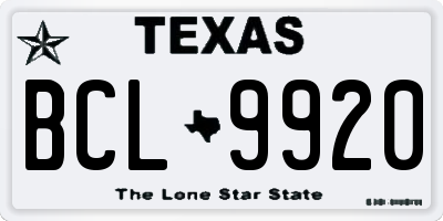 TX license plate BCL9920