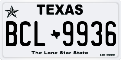 TX license plate BCL9936