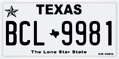 TX license plate BCL9981