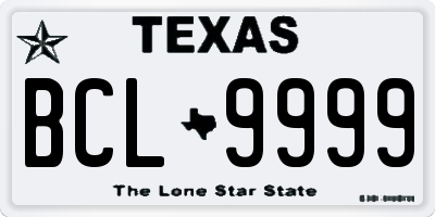 TX license plate BCL9999