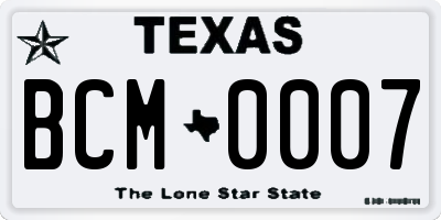 TX license plate BCM0007