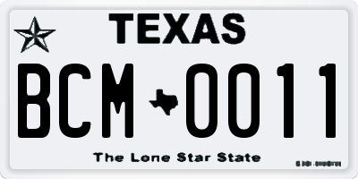 TX license plate BCM0011