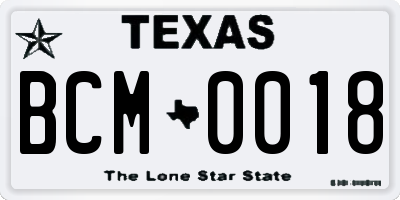 TX license plate BCM0018