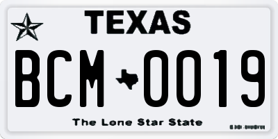 TX license plate BCM0019