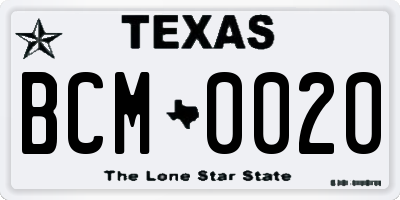 TX license plate BCM0020