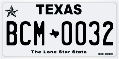 TX license plate BCM0032