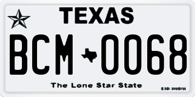 TX license plate BCM0068