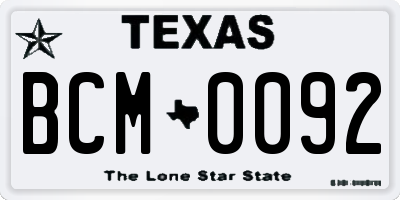 TX license plate BCM0092