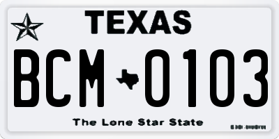 TX license plate BCM0103