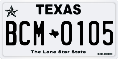 TX license plate BCM0105