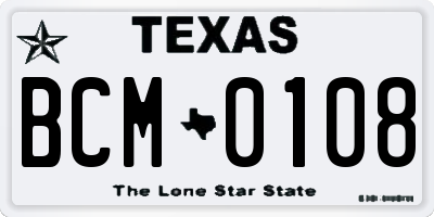 TX license plate BCM0108