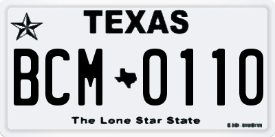 TX license plate BCM0110