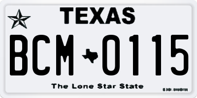 TX license plate BCM0115