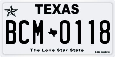 TX license plate BCM0118