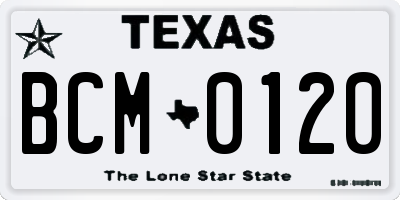 TX license plate BCM0120
