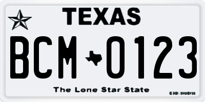 TX license plate BCM0123
