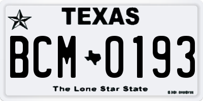 TX license plate BCM0193