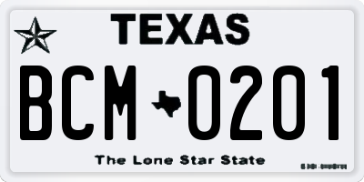 TX license plate BCM0201