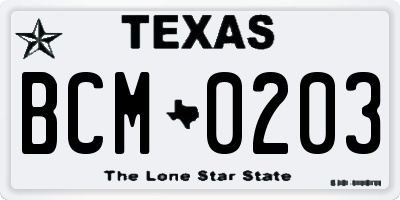 TX license plate BCM0203