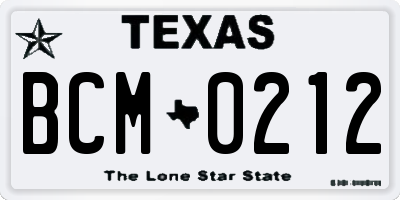 TX license plate BCM0212