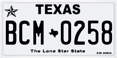 TX license plate BCM0258
