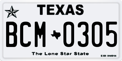 TX license plate BCM0305