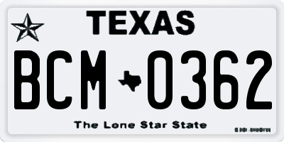 TX license plate BCM0362