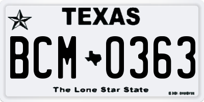 TX license plate BCM0363