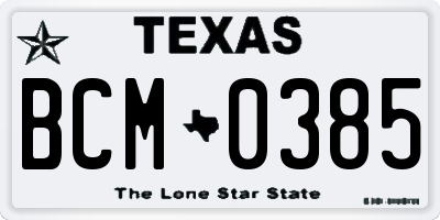 TX license plate BCM0385