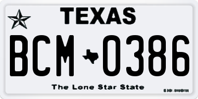 TX license plate BCM0386