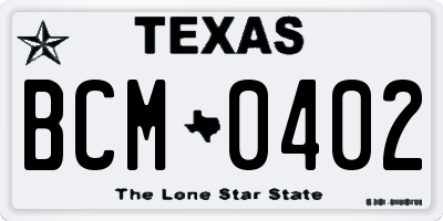 TX license plate BCM0402