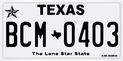TX license plate BCM0403