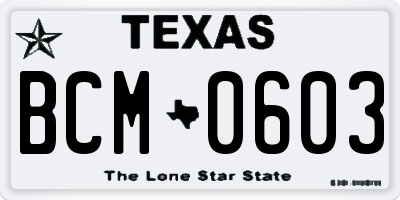 TX license plate BCM0603