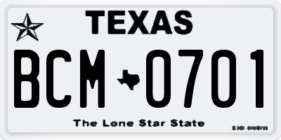 TX license plate BCM0701