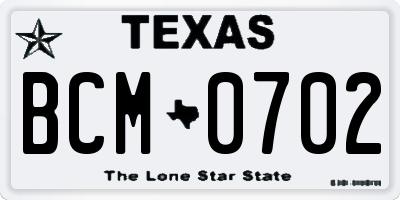 TX license plate BCM0702