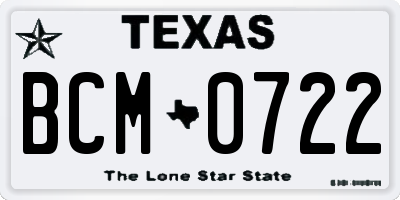 TX license plate BCM0722