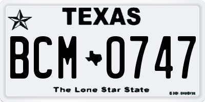 TX license plate BCM0747