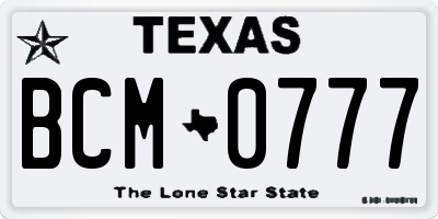TX license plate BCM0777