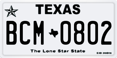 TX license plate BCM0802