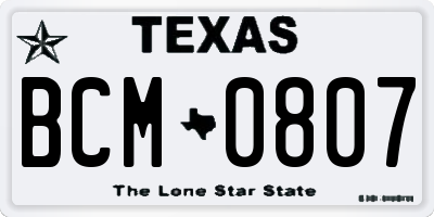 TX license plate BCM0807