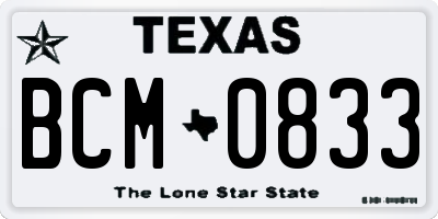TX license plate BCM0833
