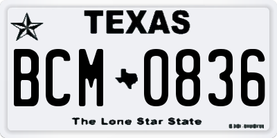 TX license plate BCM0836